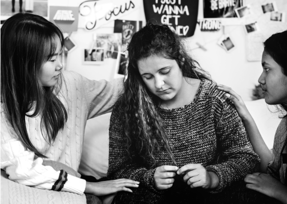 Friends realising about ADHD and depression in adults, consoling depressed friend with ADHD